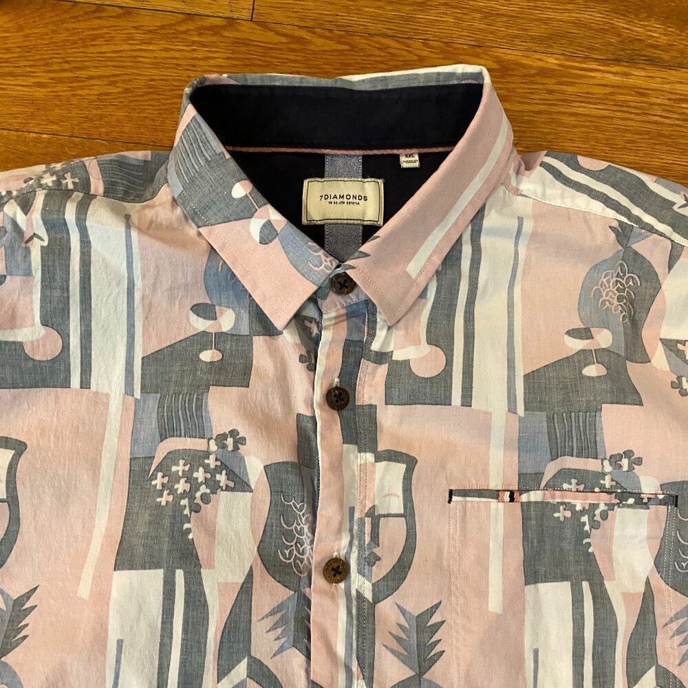 7 Diamonds Button Up Short Sleeve Shirt Mens 2XL XXL Picasso Baby Reverse Print